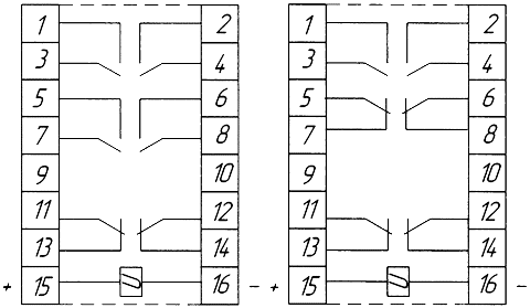 Схема присоединения реле РП-16-1, РП-16-7