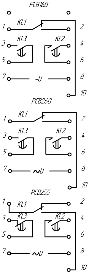 Схема присоединения реле РСВ-160, РСВ-255, РСВ-260 